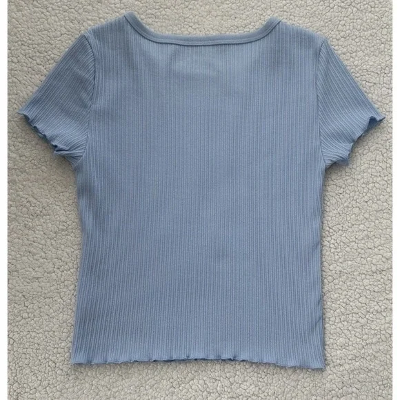 NEW Aeropostale Seriously Soft Light Blue Ruffle Trim Shrunken Tee Medium NWT - Picture 6 of 6